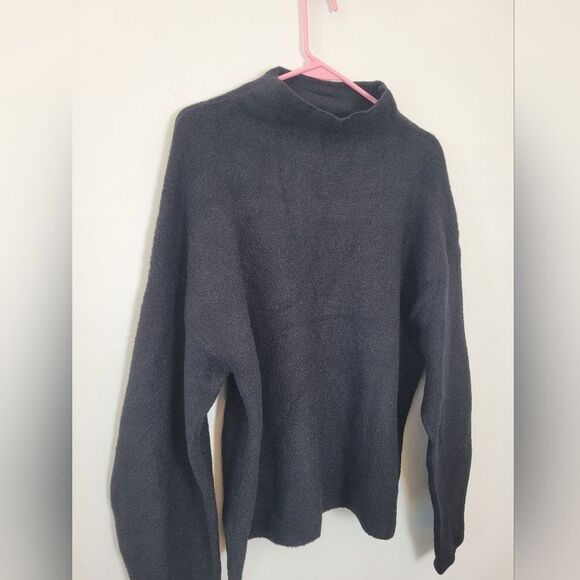 Tahari T Chenille Thick Knit Oversized Sweater Mock Neck Black Minimalist Large - Picture 7 of 12